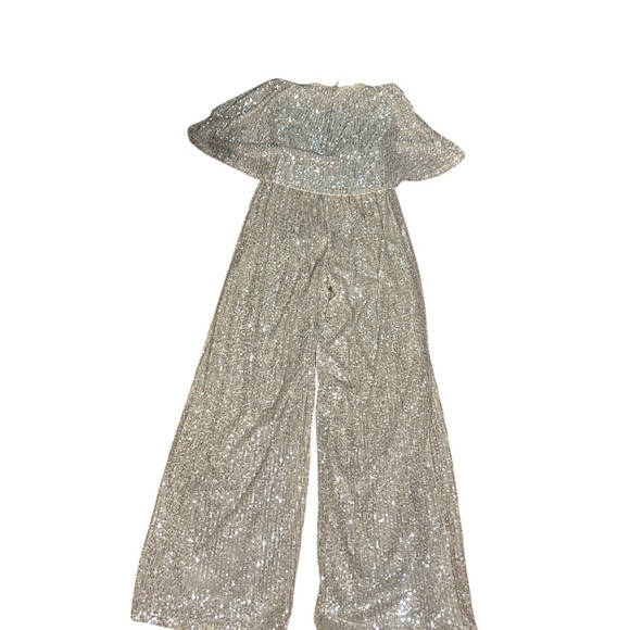 Sage Champagne Sequin Jumpsuit Women’s Small Strapless Wide Leg Party Holiday - Picture 3 of 6